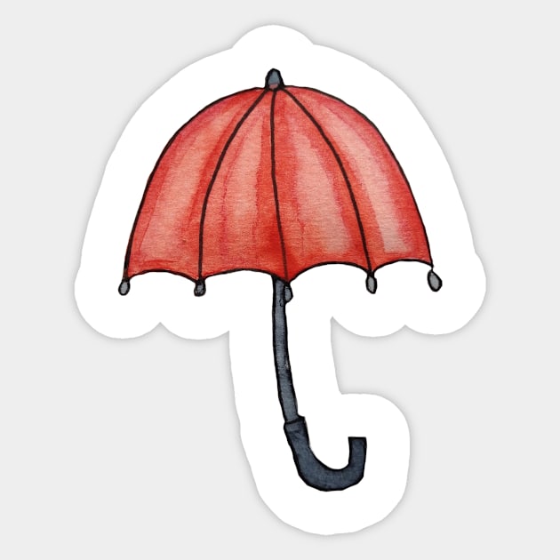 Red Umbrella in Watercolors seamless pattern Sticker by Ala Lopatniov